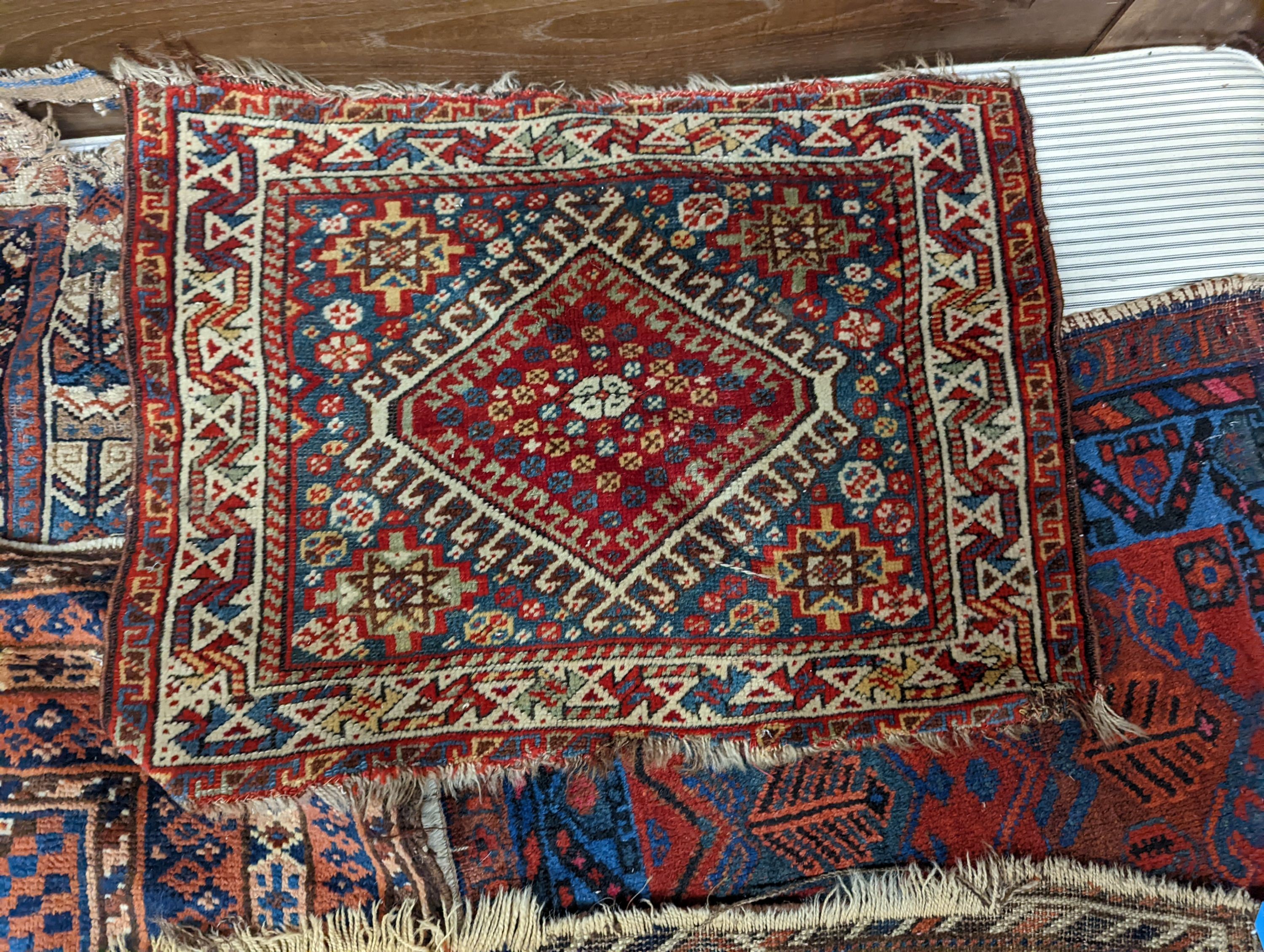 A Kurdistan bag face, 77 x 62cm, five other bag faces and an Ersari Torba, 120 x 29cm